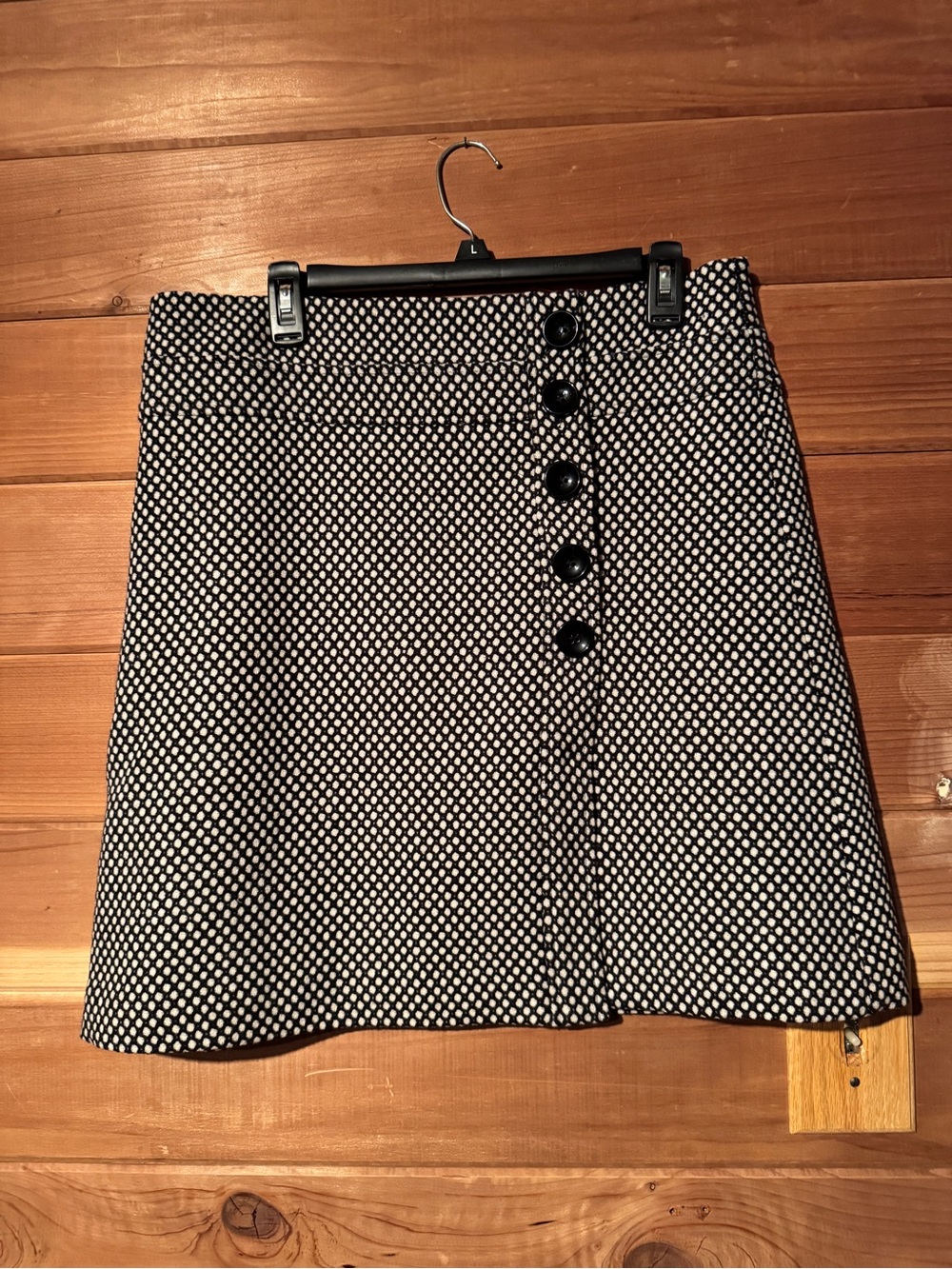 Talbots Black and White Polka Dot A-Line Skirt with Front Buttons